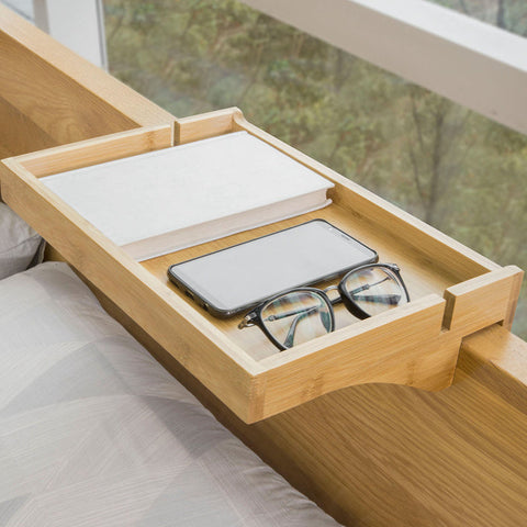 Rootz Bamboo Bedside Shelf - Clip-On Nightstand - Hanging Storage - Cable Management Slots - Tool-Free Installation - 36cm x 9cm x 25cm