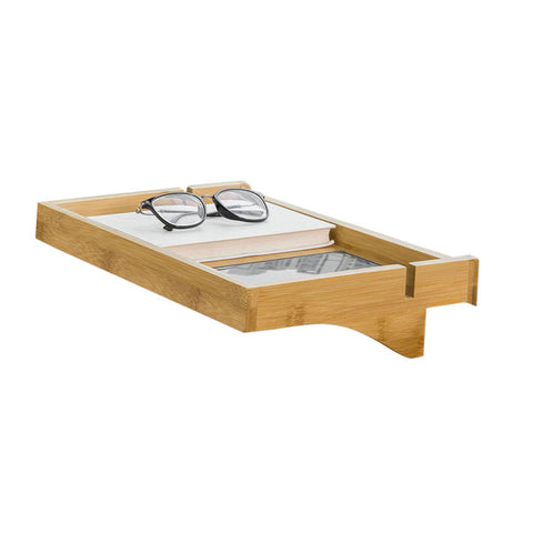 Rootz Bamboo Bedside Shelf - Clip-On Nightstand - Hanging Storage - Cable Management Slots - Tool-Free Installation - 36cm x 9cm x 25cm