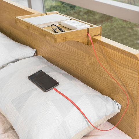 Rootz Bamboo Bedside Shelf - Clip-On Nightstand - Hanging Storage - Cable Management Slots - Tool-Free Installation - 36cm x 9cm x 25cm