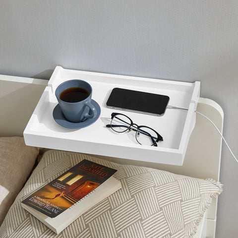 Rootz Bamboo Bedside Shelf - Clip-On Nightstand - Hanging Storage - Cable Management - Easy Installation - 36cm x 8cm x 25cm