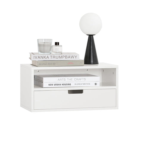 Rootz Floating Bedside Table - Night Shelf - Wall-Mounted Storage - Compact Design - Integrated Drawer Stoppers - Easy Assembly - 45cm x 22cm x 25cm
