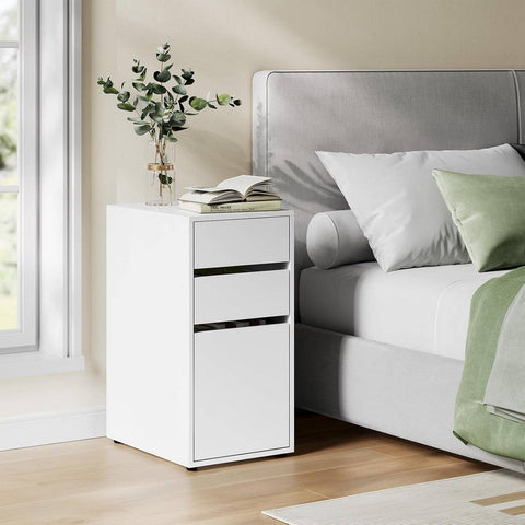 Rootz Bedside Table with Drawers - Nightstand - Bedside Cabinet - Efficient Space-Saving - Wood Material - 30cm x 60cm x 40cm