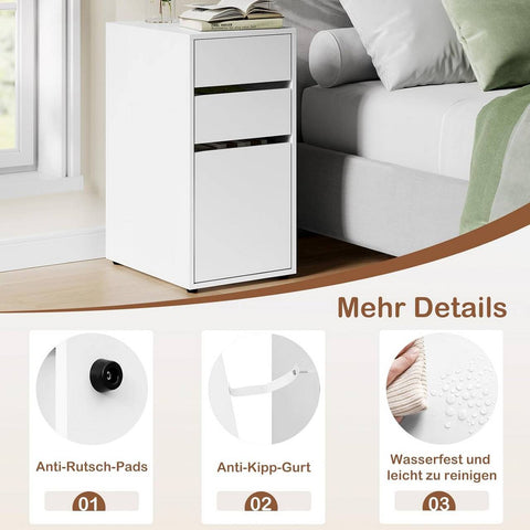 Rootz Bedside Table with Drawers - Nightstand - Bedside Cabinet - Efficient Space-Saving - Wood Material - 30cm x 60cm x 40cm