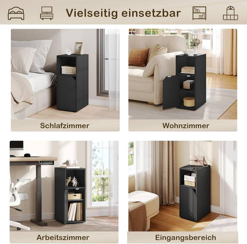 Rootz Nightstand - Bedside Table - Small Table - E1 Quality Wood - Compact Size - White/Black - 25cm x 62cm x 35cm - Modern Design