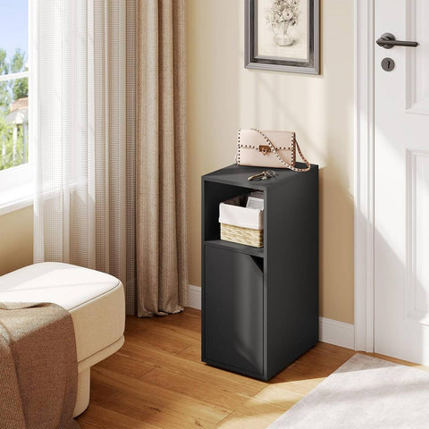 Rootz Nightstand - Bedside Table - Small Table - E1 Quality Wood - Compact Size - White/Black - 25cm x 62cm x 35cm - Modern Design