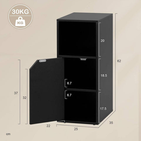 Rootz Bedside Table - Small Nightstand - Modern Nightstand - E1 Standard Wood - Compact Design - Adjustable Divider - 25cm x 62cm x 35cm