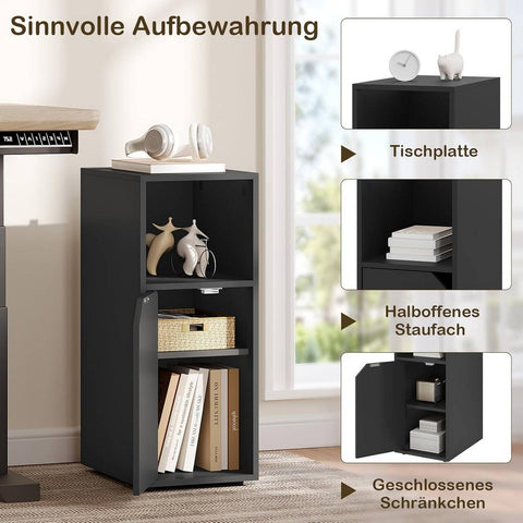 Rootz Nightstand - Bedside Table - Small Table - E1 Quality Wood - Compact Size - White/Black - 25cm x 62cm x 35cm - Modern Design