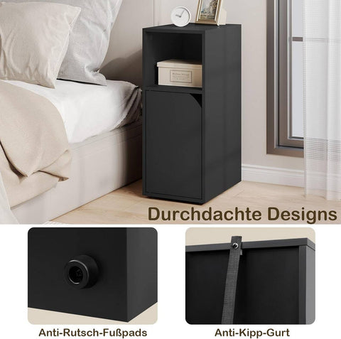 Rootz Bedside Table - Small Nightstand - Modern Nightstand - E1 Standard Wood - Compact Design - Adjustable Divider - 25cm x 62cm x 35cm