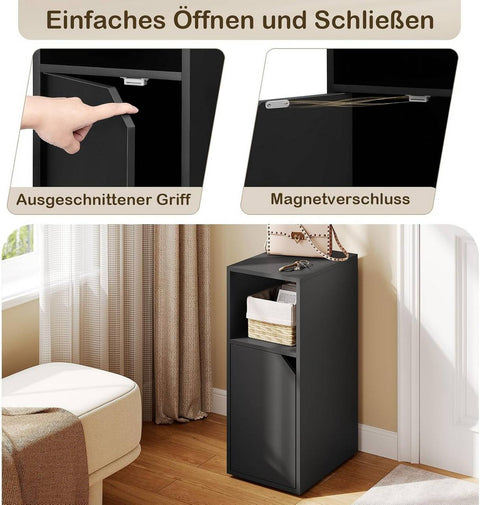 Rootz Nightstand - Bedside Table - Small Table - E1 Quality Wood - Compact Size - White/Black - 25cm x 62cm x 35cm - Modern Design