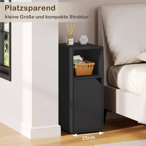 Rootz Nightstand - Bedside Table - Small Table - E1 Quality Wood - Compact Size - White/Black - 25cm x 62cm x 35cm - Modern Design