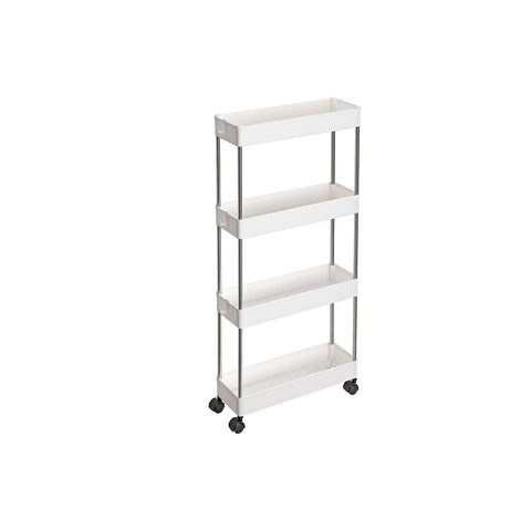 Rootz 4 Tier Serving Trolley - Storage Cart - Organizer Rack - PP Plastic Shelves - Iron Tubes - Compact Size - White - 40cm x 13.5cm x 86cm