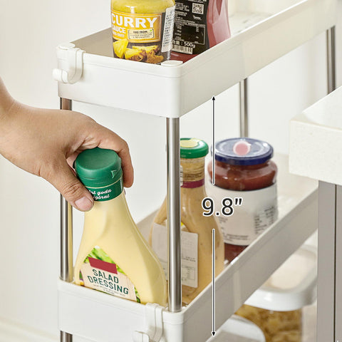 Rootz 4 Tier Serving Trolley - Storage Cart - Organizer Rack - PP Plastic Shelves - Iron Tubes - Compact Size - White - 40cm x 13.5cm x 86cm