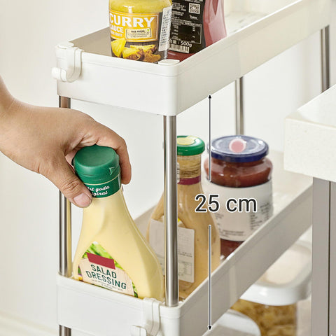 Rootz 4 Tier Serving Trolley - Storage Cart - Organizer Rack - PP Plastic Shelves - Iron Tubes - Compact Size - White - 40cm x 13.5cm x 86cm