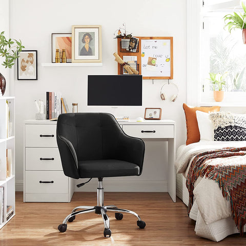 Rootz Height-Adjustable Office Chair - Desk Chair - Swivel Chair - Black Imitation Linen - Modern Design - PU Wheels - Steel Frame - 65cm x 69cm x (83-93)cm