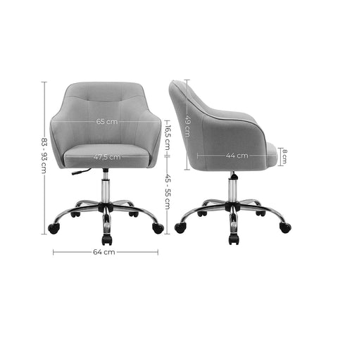 Rootz Height-Adjustable Office Chair - Desk Chair - Ergonomic Chair - Breathable Surface - Modern Design - PU Wheels - Light Gray - Steel Frame - 65cm x 69cm x (83-93)cm - 9.4kg