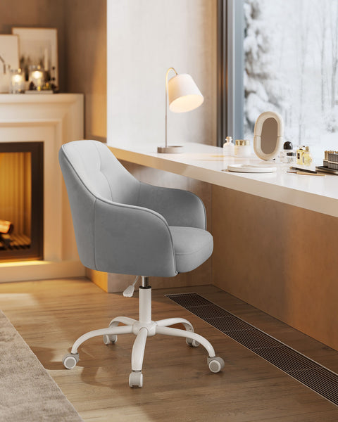 Rootz Swivel Chair - Office Chair - Rolling Chair - Steel Frame - Velvet Upholstery - Adjustable Height - 64cm x 64cm x (83-93)cm - Dove Gray