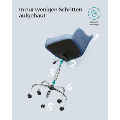 Rootz Swivel Chair - Blue - Steel Frame - Foam Padding - Cotton Linen Blend - PU Wheels - Ergonomic Design - Adjustable Height - Lightweight - 69cm x 65cm x (83-93cm)