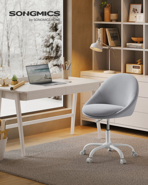 Rootz Swivel Chair - Office Chair - Rolling Chair - Steel Frame - Velvet - Nylon Wheels - 28 kg/m3 Foam Padding - 60cm x 60cm x (80-90)cm - Dove Gray - 8.2kg - 110kg Max Load Capacity