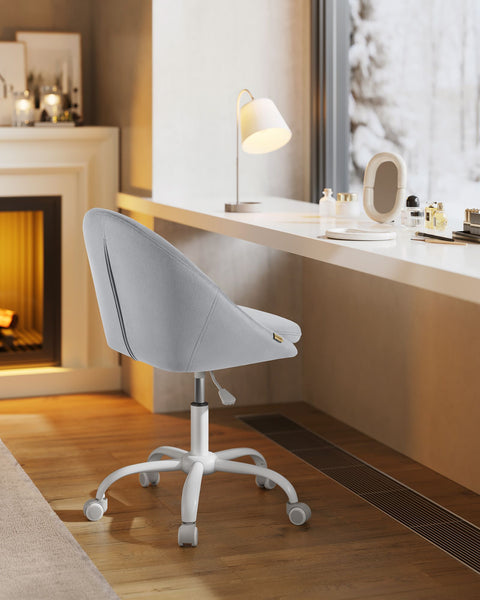 Rootz Swivel Chair - Office Chair - Rolling Chair - Steel Frame - Velvet - Nylon Wheels - 28 kg/m3 Foam Padding - 60cm x 60cm x (80-90)cm - Dove Gray - 8.2kg - 110kg Max Load Capacity