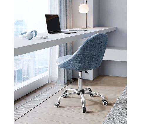 Rootz Blue Swivel Chair - Ergonomic Chair - Rotating Chair - Steel Frame - Cotton-Linen Blend - Adjustable Height - 60cm x 60cm x 80-90cm