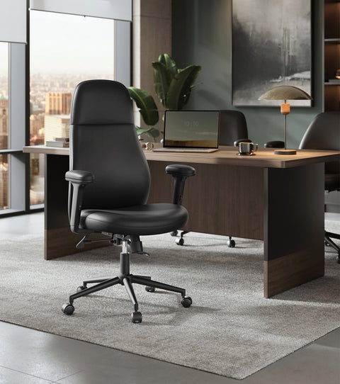 Rootz Office Chair - Swivel Chair - Adjustable Armrests - Ink Black - Steel & PU - Ergonomic Design - 70cm x 70cm x (114-122)cm