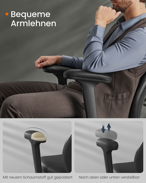 Rootz Office Chair - Swivel Chair - Adjustable Armrests - Ink Black - Steel & PU - Ergonomic Design - 70cm x 70cm x (114-122)cm