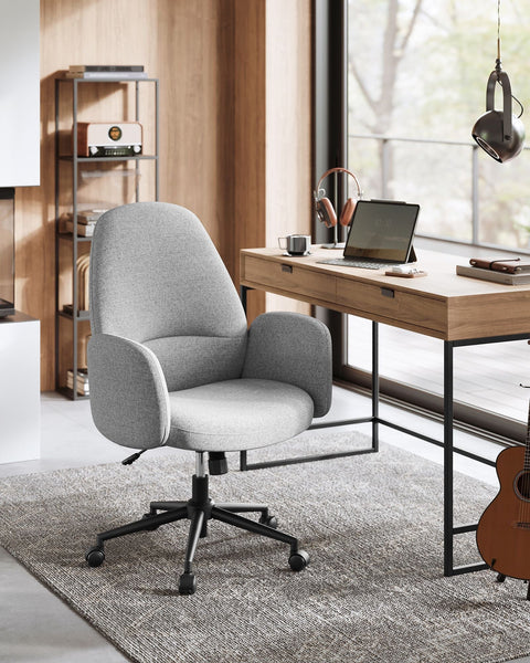 Rootz Swivel Chair with Dove Gray Armrests - Office Seat - Height-Adjustable - Steel Frame - Cotton-Linen Blend - 70cm x 70cm x (101-109cm)