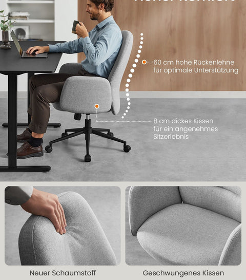 Rootz Swivel Chair with Dove Gray Armrests - Office Seat - Height-Adjustable - Steel Frame - Cotton-Linen Blend - 70cm x 70cm x (101-109cm)