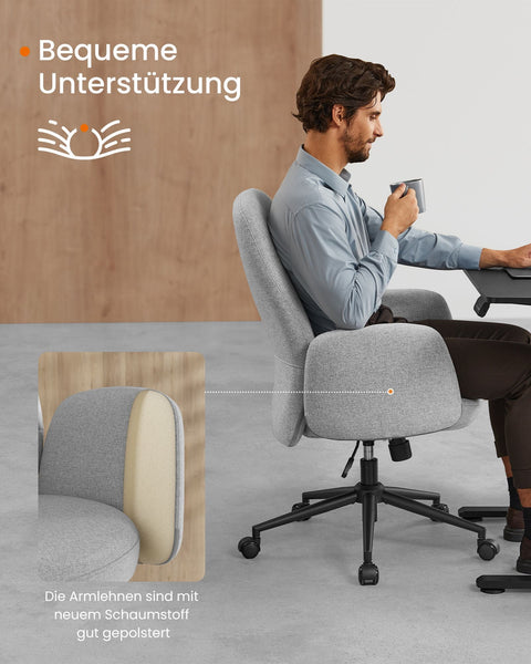 Rootz Swivel Chair with Dove Gray Armrests - Office Seat - Height-Adjustable - Steel Frame - Cotton-Linen Blend - 70cm x 70cm x (101-109cm)