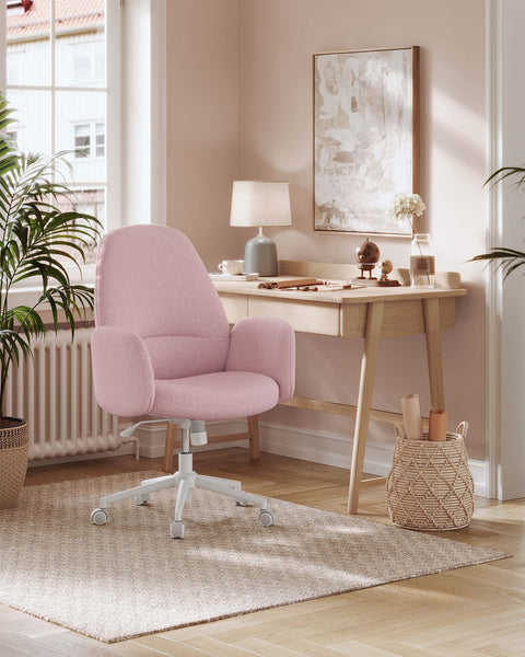 Rootz Swivel Chair Height Adjustable with Armrests - Pastel Pink - Task Chair - Ergonomic Office Chair - 70cm x 70cm x (101-109cm)