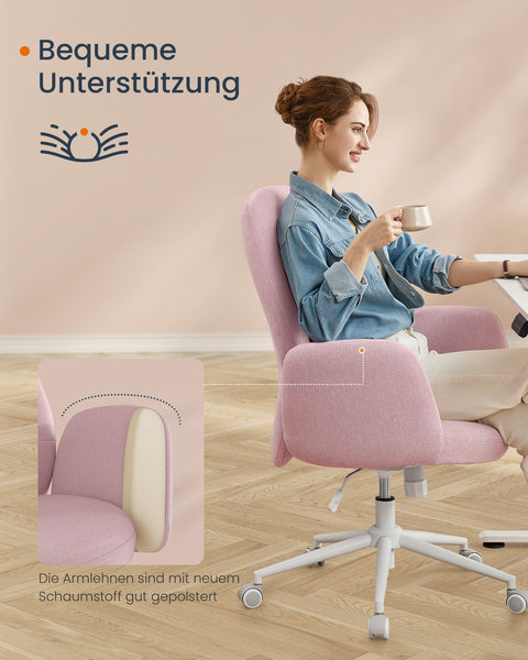 Rootz Swivel Chair Height Adjustable with Armrests - Pastel Pink - Task Chair - Ergonomic Office Chair - 70cm x 70cm x (101-109cm)