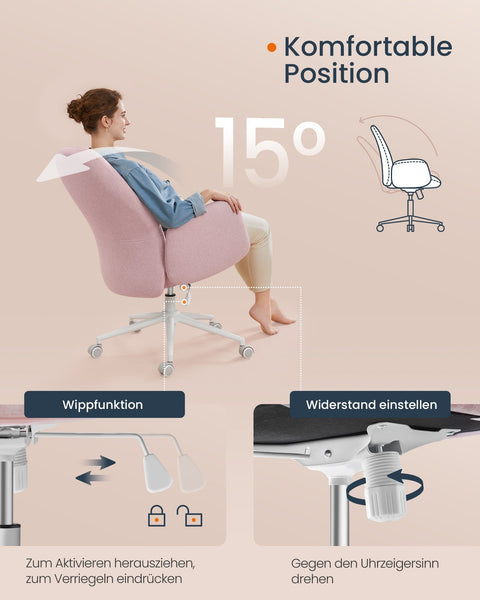 Rootz Swivel Chair Height Adjustable with Armrests - Pastel Pink - Task Chair - Ergonomic Office Chair - 70cm x 70cm x (101-109cm)