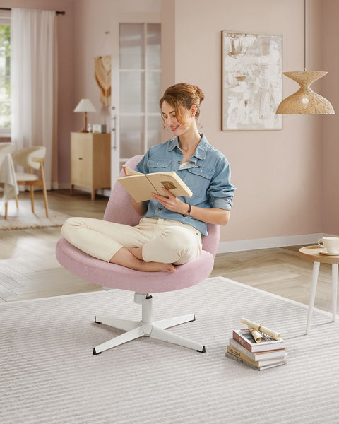 Rootz Pink Office Chair - Wide Seat - Cross Base - Steel & Cotton-Linen - Adjustable Height - 72cm x 72cm x 75-83cm