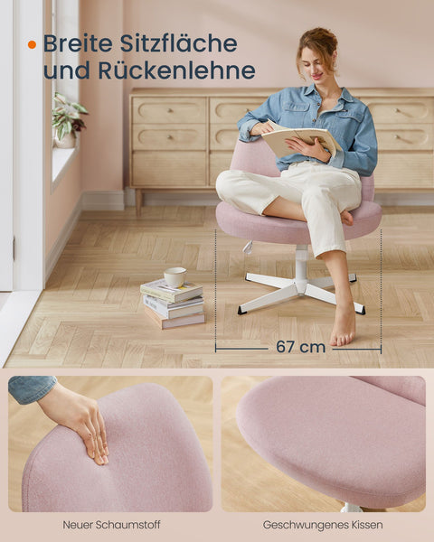Rootz Pink Office Chair - Wide Seat - Cross Base - Steel & Cotton-Linen - Adjustable Height - 72cm x 72cm x 75-83cm