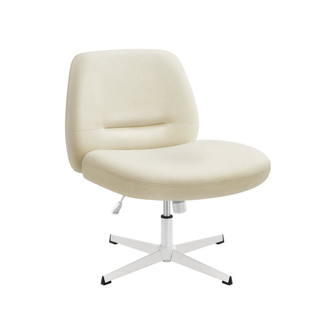 Rootz Wide Seat Office Chair - Cream White - Cross Base - Steel Construction - Cotton-Linen Blend Upholstery - Adjustable Height - 72cm x 72cm x (75-83cm)