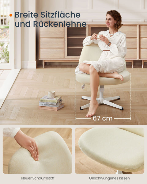 Rootz Wide Seat Office Chair - Cream White - Cross Base - Steel Construction - Cotton-Linen Blend Upholstery - Adjustable Height - 72cm x 72cm x (75-83cm)