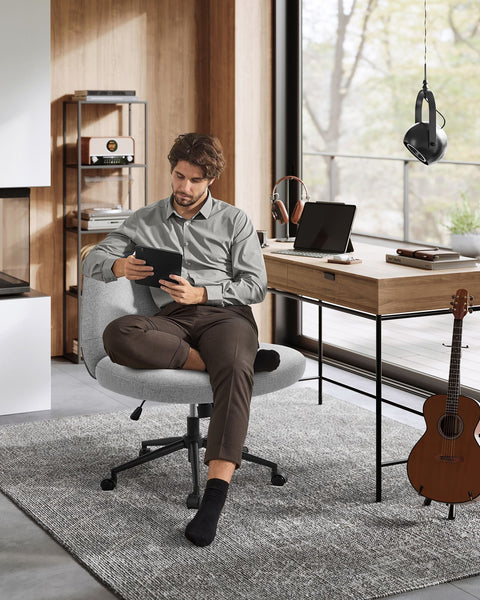 Rootz Wide Seat Office Chair - Grey Chair - Ergonomic Chair - Steel Frame - Cotton-Linen Blend - Adjustable Height - 70cm x 70cm x (82-90)cm