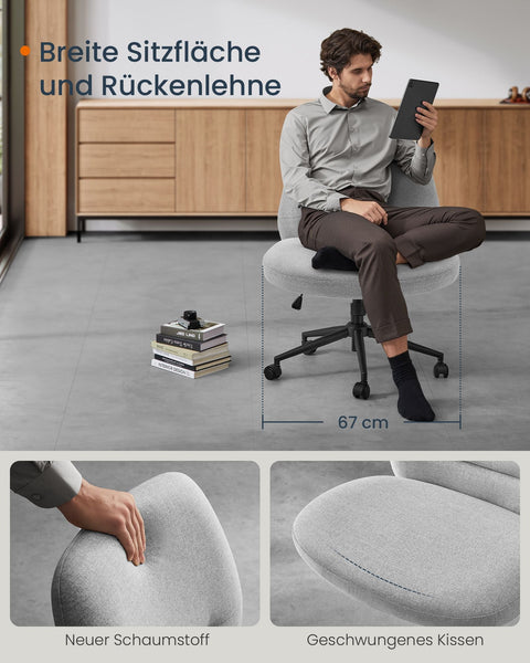 Rootz Wide Seat Office Chair - Grey Chair - Ergonomic Chair - Steel Frame - Cotton-Linen Blend - Adjustable Height - 70cm x 70cm x (82-90)cm