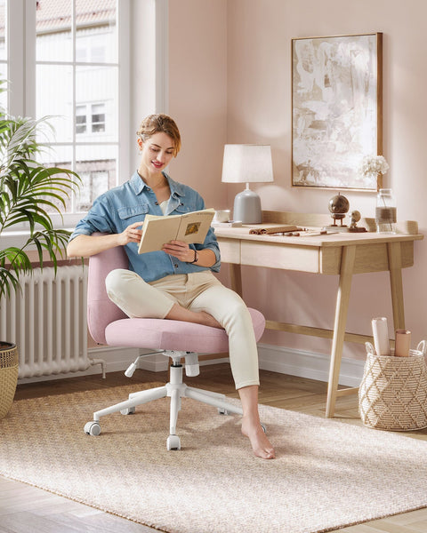 Rootz Wide Seat Office Chair - Pastel Pink Base - Swivel Chair - Ergonomic Design - 70cm x 70cm x (82-90cm) - Steel Frame