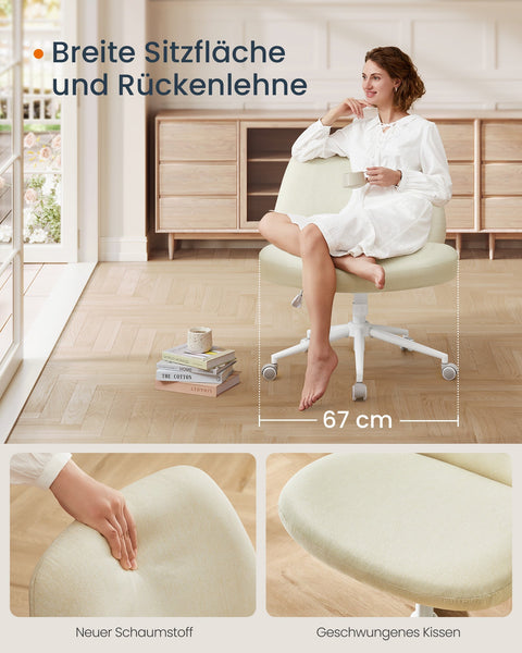 Rootz Ergonomic Office Chair - Wide Seat - Cream White - Steel Frame - Cotton-Linen Blend - Adjustable Height - 70cm x 70cm x 82-90cm