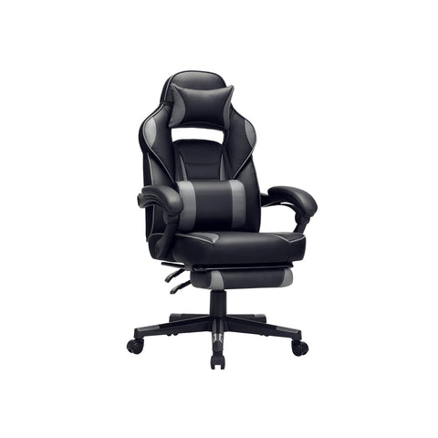 Rootz Gaming Chair - Racing Style Chair - Reclining Office Chair - Black-Gray - PU Plastic - High Density Foam - Steel - Nylon - 67cm x 66cm x 126cm - Comfortable Seat Cushion - Adjustable Footrest - Ergonomic Design