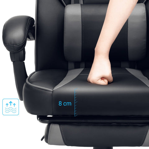Rootz Gaming Chair - Racing Style Chair - Reclining Office Chair - Black-Gray - PU Plastic - High Density Foam - Steel - Nylon - 67cm x 66cm x 126cm - Comfortable Seat Cushion - Adjustable Footrest - Ergonomic Design