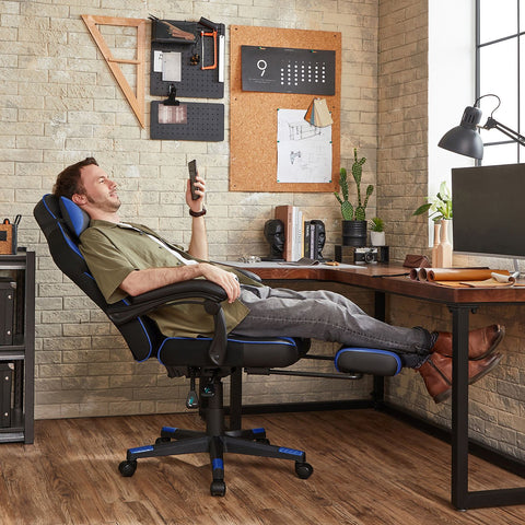 Rootz Racing Style Gaming Chair - Office Chair - Reclining Chair - PU Leather - Maximum Comfort - Adjustable Footrest - Ergonomic Design - 67cm x 66cm x 116-126cm