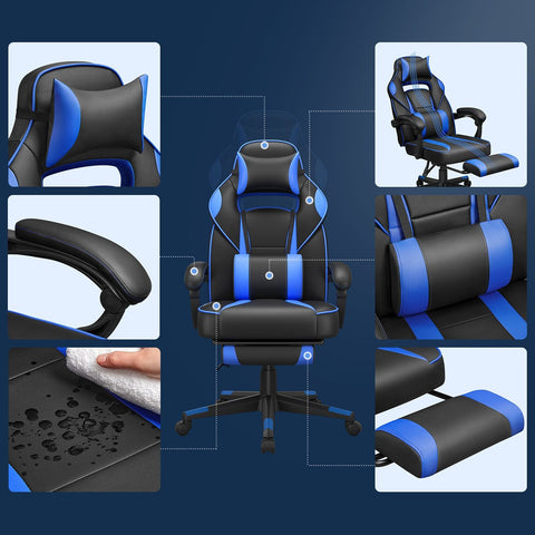 Rootz Racing Style Gaming Chair - Office Chair - Reclining Chair - PU Leather - Maximum Comfort - Adjustable Footrest - Ergonomic Design - 67cm x 66cm x 116-126cm
