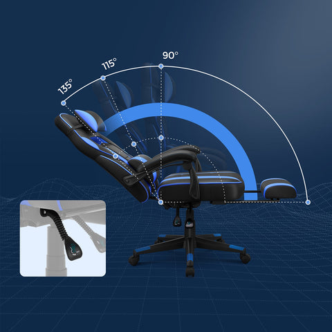 Rootz Racing Style Gaming Chair - Office Chair - Reclining Chair - PU Leather - Maximum Comfort - Adjustable Footrest - Ergonomic Design - 67cm x 66cm x 116-126cm