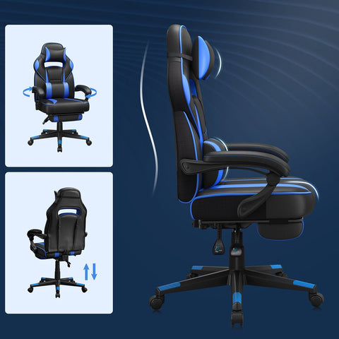 Rootz Racing Style Gaming Chair - Office Chair - Reclining Chair - PU Leather - Maximum Comfort - Adjustable Footrest - Ergonomic Design - 67cm x 66cm x 116-126cm