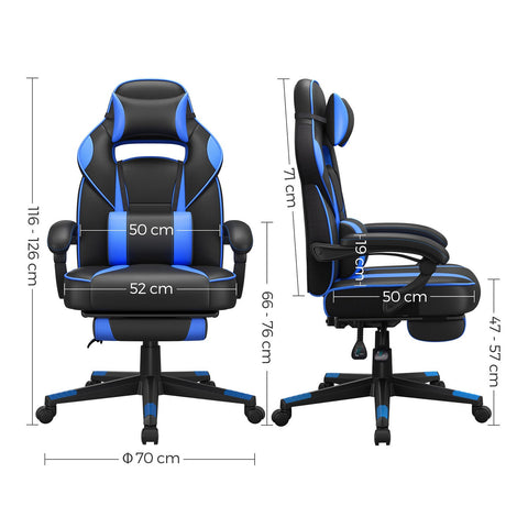 Rootz Racing Style Gaming Chair - Office Chair - Reclining Chair - PU Leather - Maximum Comfort - Adjustable Footrest - Ergonomic Design - 67cm x 66cm x 116-126cm