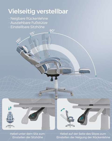 Rootz Gaming Chair - Racing Chair - Reclining Chair - Lumbar Support - 65cm x 60cm x 70cm