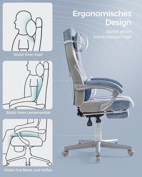 Rootz Gaming Chair - Racing Chair - Reclining Chair - Lumbar Support - 65cm x 60cm x 70cm