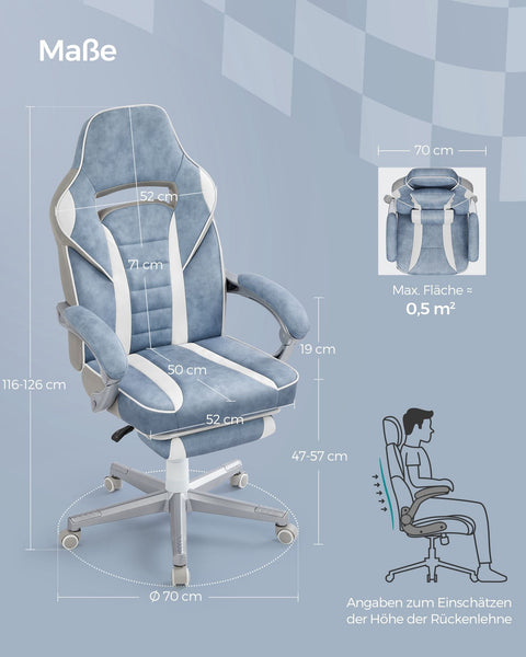 Rootz Gaming Chair - Racing Chair - Reclining Chair - Lumbar Support - 65cm x 60cm x 70cm